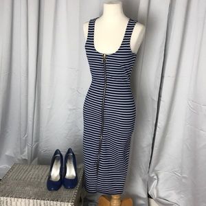 Form fitting body con navy striped nautical dress